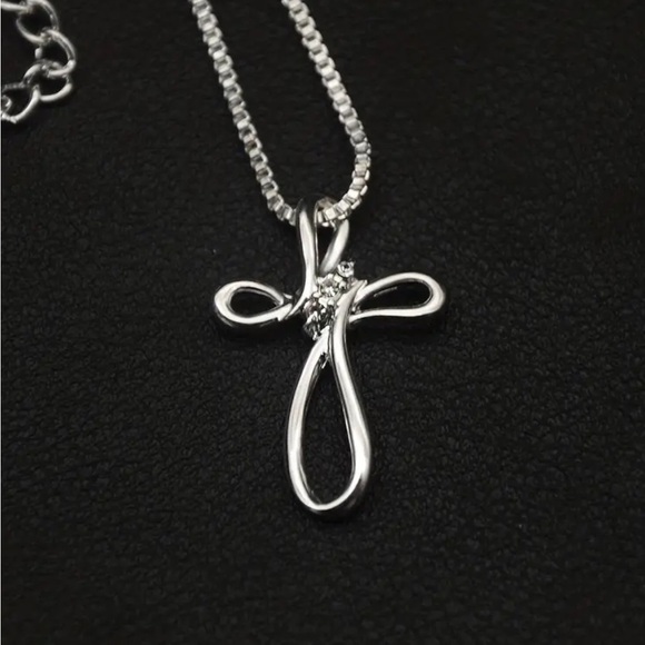 Cross Pendant Necklace Rhinestone Center - Picture 4 of 10
